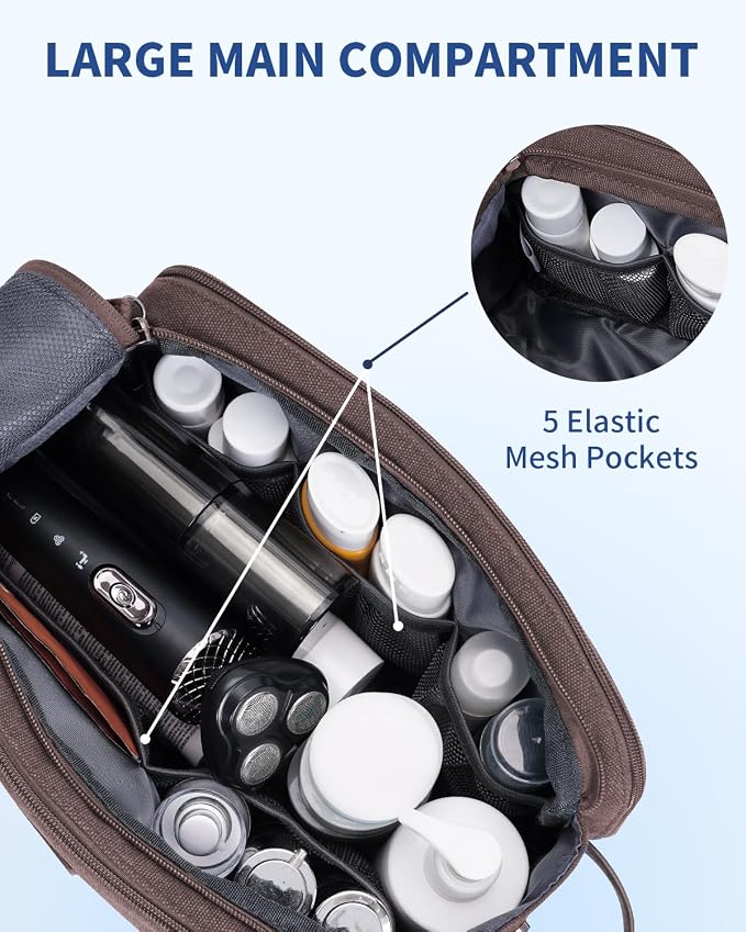 WANDF Toiletry Bag for Men Travel Toiletry Organizer Canvas and Leather Dopp - Image 3