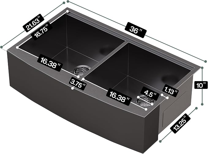 36-Inch Undermount Kitchen Sink Workstation, 16 Gauge Stainless Steel Double - Image 8