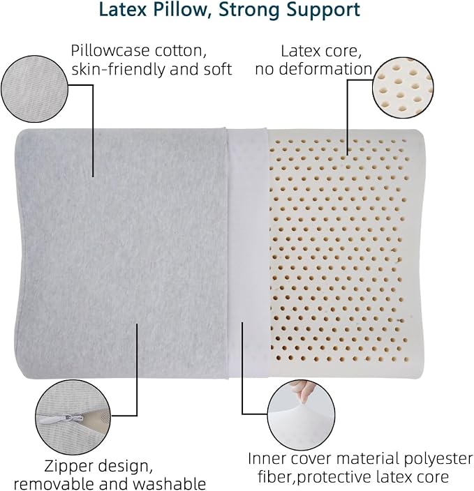 Natural Latex Pillows for Adults, Thick Cervical Neck Contour Sleeping Pillow - Image 3