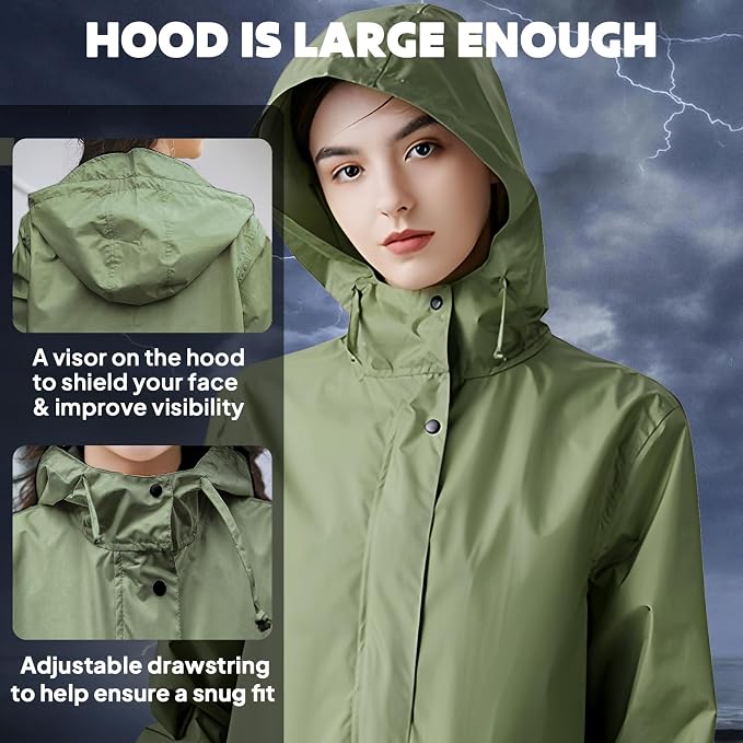 ANYOO Waterproof Rain Poncho Lightweight Reusable Hiking Hooded Coat Jacket - Image 4