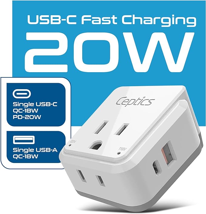 Ceptics Thailand Travel Adapter Set, PAK KIT 20W PD & QC, Type O - Image 2