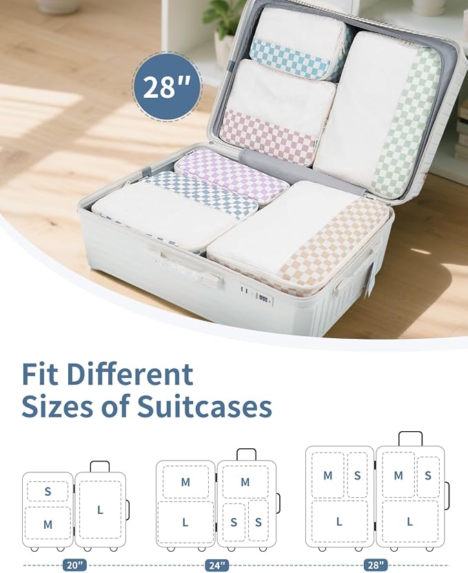 Narwey 7 Set Checkered Packing Cubes - Image 2