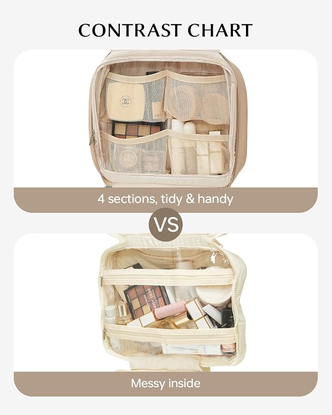 EACHY Toiletry Bag with Hanging Hook, Travel Makeup Bag PU Leather Cosmetic Bags - Image 3