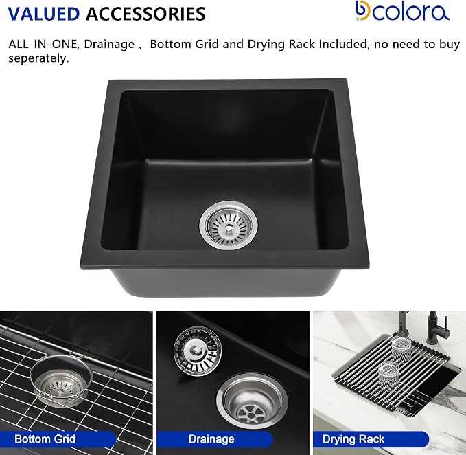 Dcolora 18 Inch Quartz Composite Black Wet Bar Sink Undermount Small Prep - Image 5