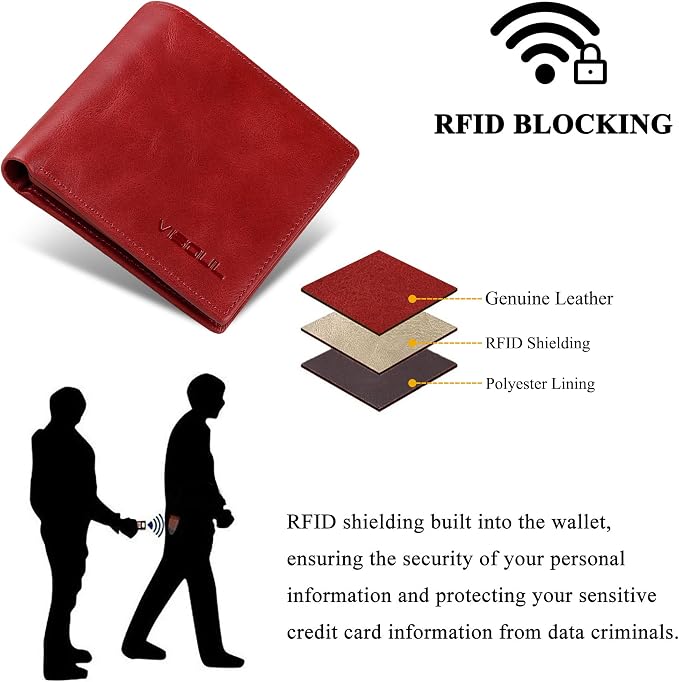 VISOUL Leather Mens Bifold RFID Blocking Wallet - Image 5
