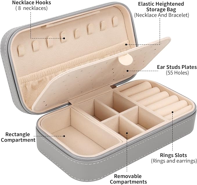 DesignSter Travel Jewelry Box, PU Leather Portable Jewelry Case, Small Jewelry - Image 2