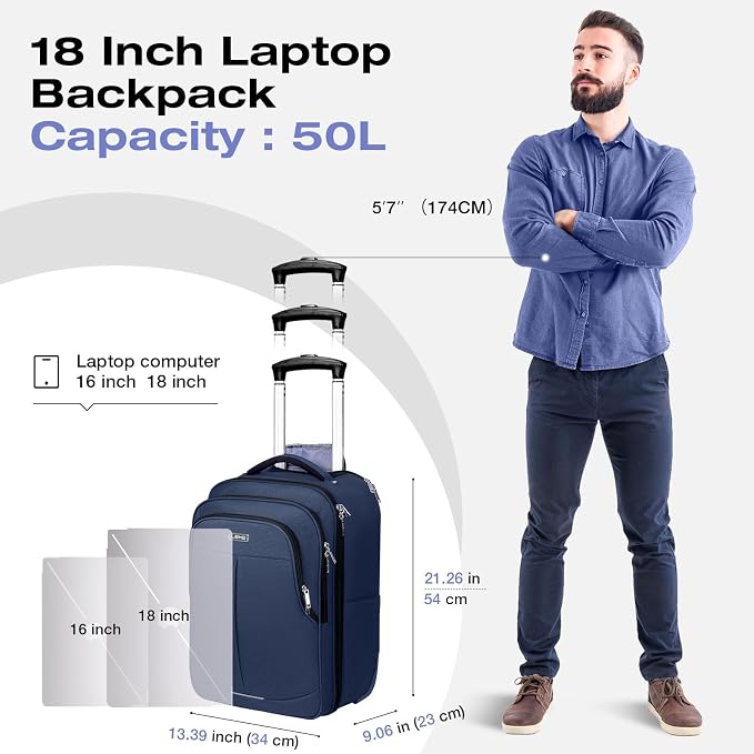 Rolling Backpack for Adults, 18 Inch Waterproof Carry on Backpack - Image 7