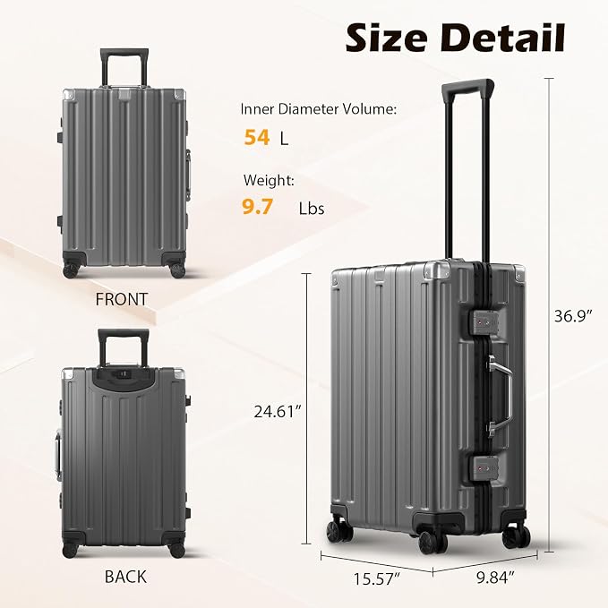 Krute Checked Aluminum Frame Suitcase 24 Inch Zipperless Luggages Hardside PC - Image 3