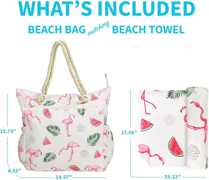 Beach Bag Spacious Shoulder Tote Travel & Gym Bag w/Multiple Pockets & Strong - Image 2