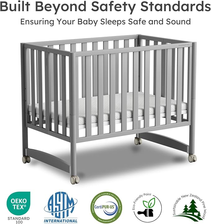 EvoNook 6-in-1 Convertible Mini Crib, 100% New Zealand Solid Wood, 4 Adjustable - Image 2