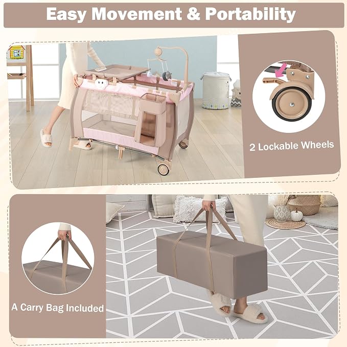HONEY JOY Pack and Play, 3 in 1 Portable Baby Playard - Image 6