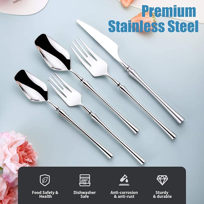 20-Piece Silverware Set for 4, Modern 18/10 Stainless Steel Flatware Set - Image 3