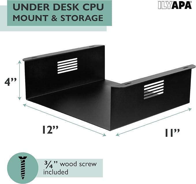 Ilyapa Under Desk CPU Mount, Steel Under Desk Computer Mount Vented Sides - Image 2