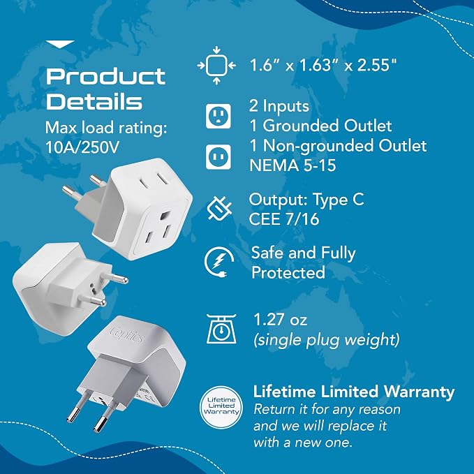 Ceptics Australia Power Plug Adapter, 2 in 1 Type I Plug Adapter, US to - Image 8