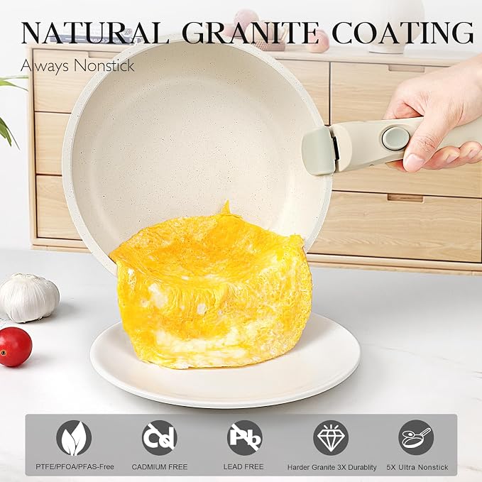 GiPP Non Stick Frying Pans Set Removable Handle, Oven Safe Nonstick Fry Pan - Image 5
