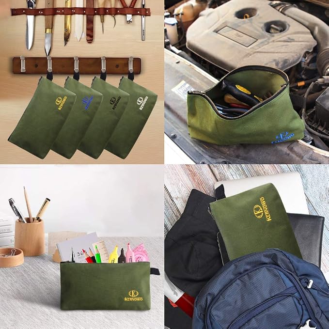 KERNOWO 4 Pack Upgrade Zipper Canvas Tool Pouch, 20 oz Heavy Duty Tool Bag - Image 6
