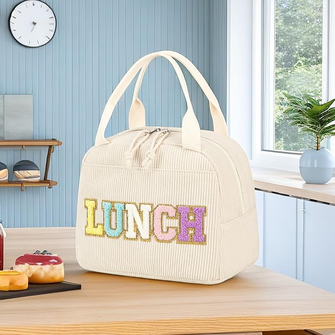 Bluboon Lunch Bag for Women Men Cute Corduroy Lunch Tote Bags Reusable - Image 2