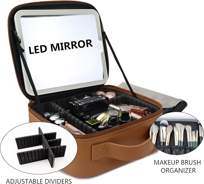 Travel Makeup Bag with LED Mirror Travel Makeup Organizer with 3 Lighted - Image 8