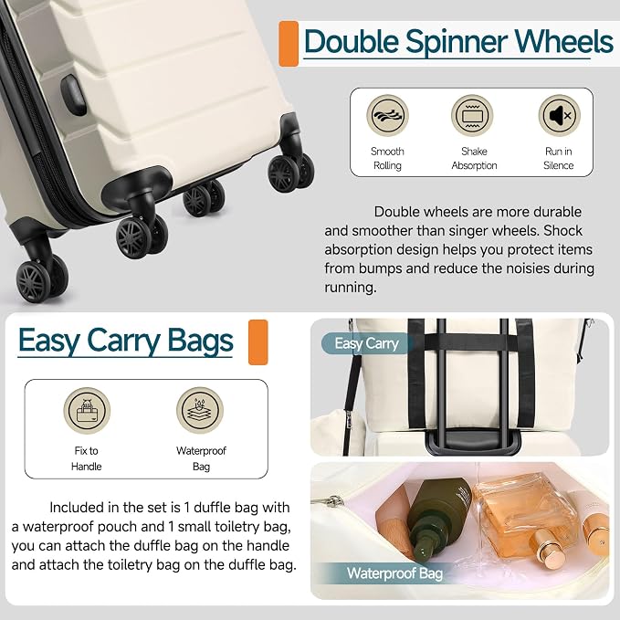 Hoteel Luggage Sets 3 Piece, ABS+PC Hard Shell Expandable Suitcases - Image 6