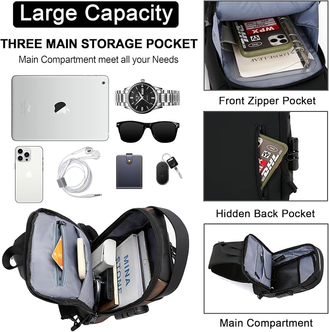 Sling Bag for Men Anti-theft USB Crossbody Shoulder Backpack Purse Waterproof - Image 7