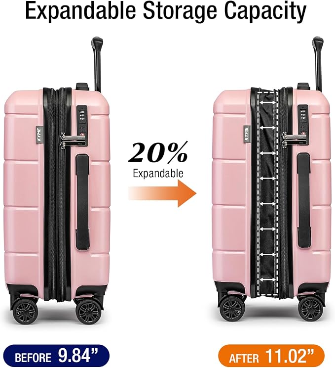 KYME Pink Hardside Expandable Carry On Luggage 22x14x9 Airline Approved 20 Inch - Image 2