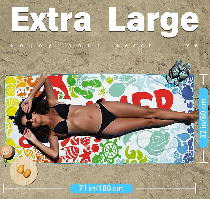Microfiber Lightweight Beach Towel Sand Free Quick Dry Absorbent Thin Compact - Image 3