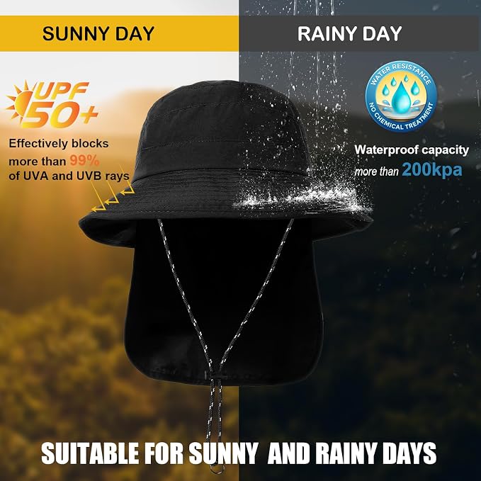 Water-Resistant Sun UPF 50+ Bucket Hat Protection Packable Brimmed Boonie - Image 2
