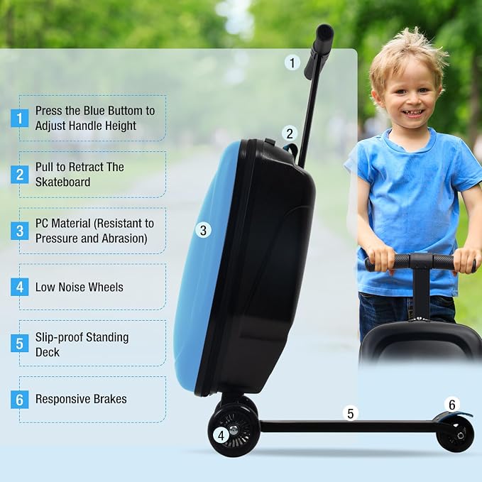 20" Scooter Suitcase for Kids, 2-in-1 Ride On Luggage - Image 2