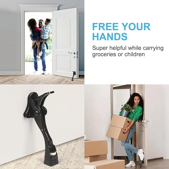 4 Packs Black Door Stops, Heavy Duty Kickdown Door Stopper, One Touch - Image 3