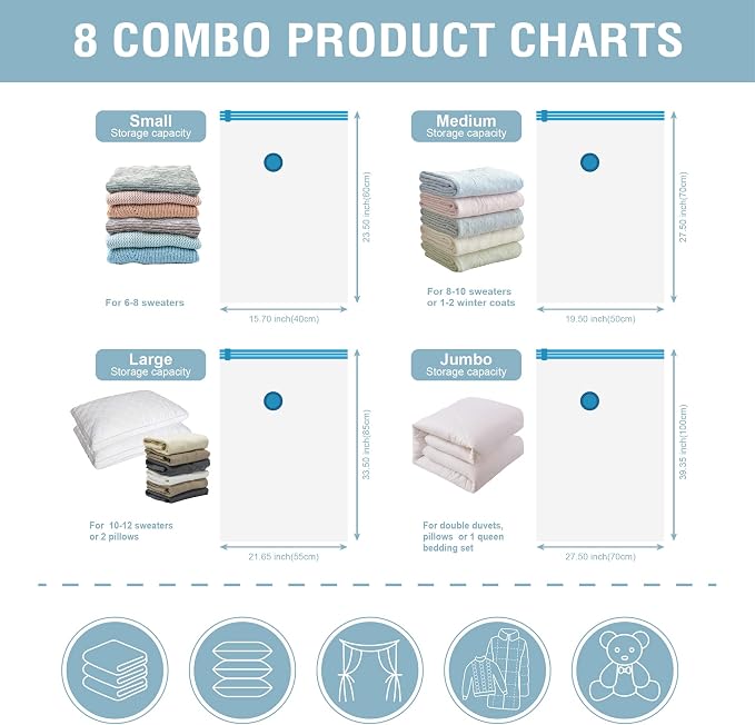 8 Pack Vacuum Storage Bags, Space Saver Bags Compression Storage Bags - Image 5