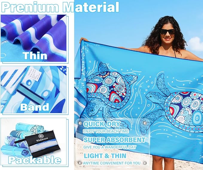 Lightweight Thin Microfiber Beach Towel Sand Free Quick Dry Absorbent Compact - Image 4