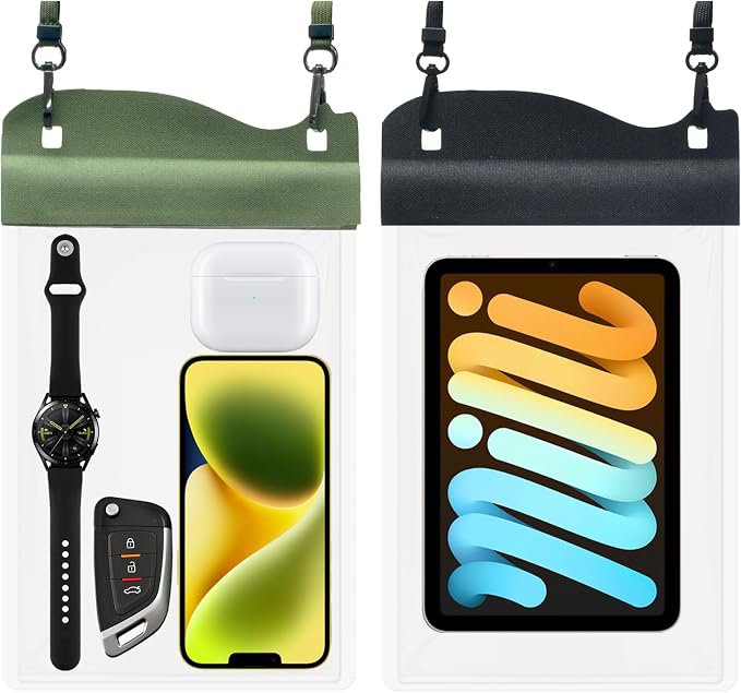 Large Watperproof Pouch 2 Pack, IPX8 Waterproof Cell Phone Case Dry Bag Pouch by YUMQUA