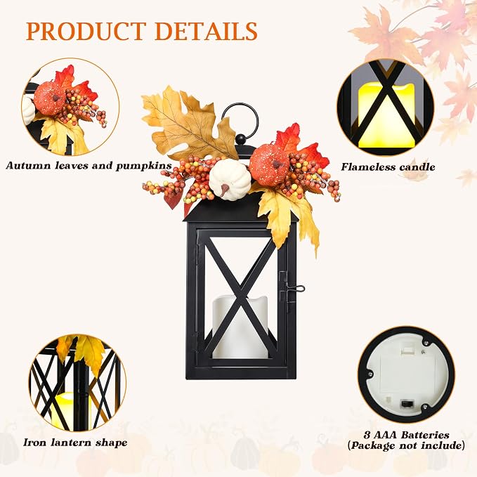 Fall Decor Lantern for Home, Large Decorative Lanterns Outdoor Waterproof 12" - Image 6