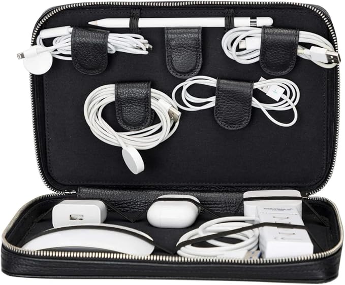 Medicine Handmade Leather Cable Organizer Bag – Full-Grain Leather Travel Tech by TORONATA