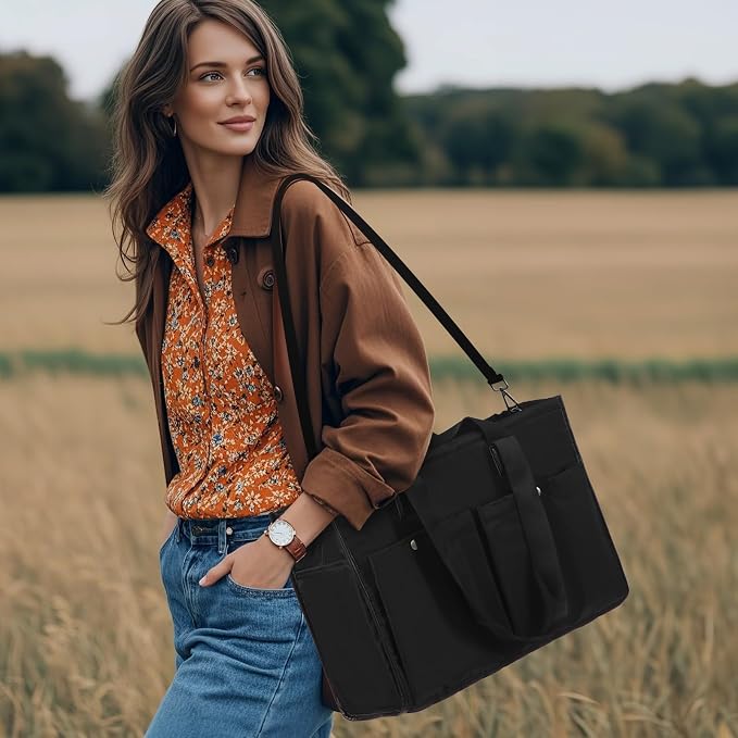 Closeable Tote Bag with 12 Pockets, Thick Bottom Support & Adjustable Strap - Image 3