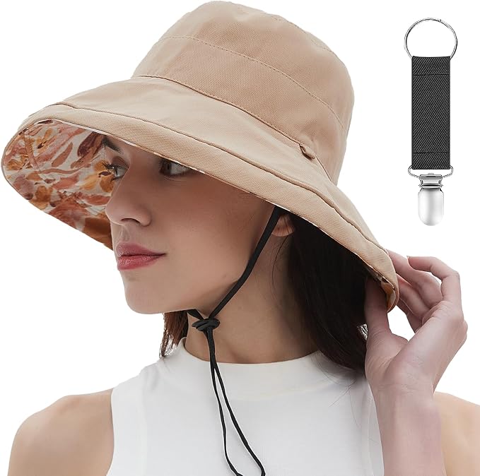 vidsel Womens Sun Hats Wide Brim Reversible Bucket Cotton Hat Packable Summer by vidsel