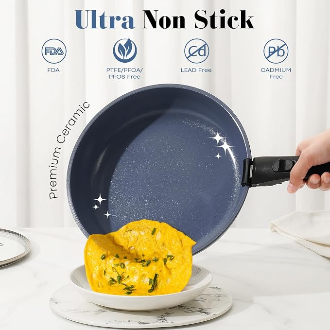 15 Pcs Pots and Pans Set Non Stick, Detachable Handle Ceramic Cookware Sets - Image 3