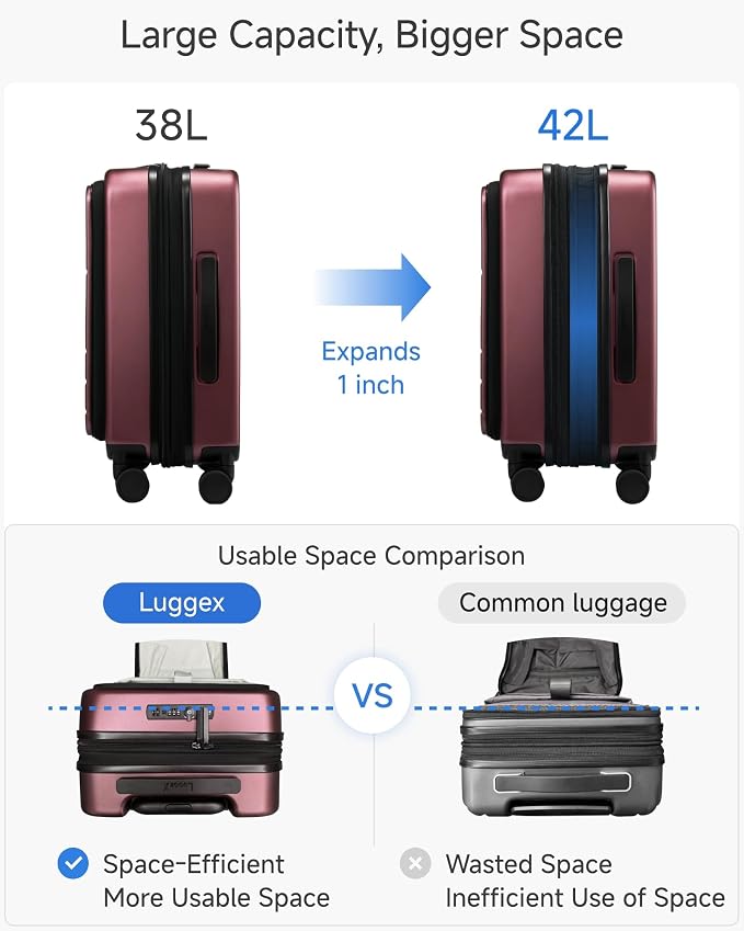 LUGGEX Carry On Luggage 22x14x9 Airline Approved, FLO5 Expandable Polycarbonate - Image 4