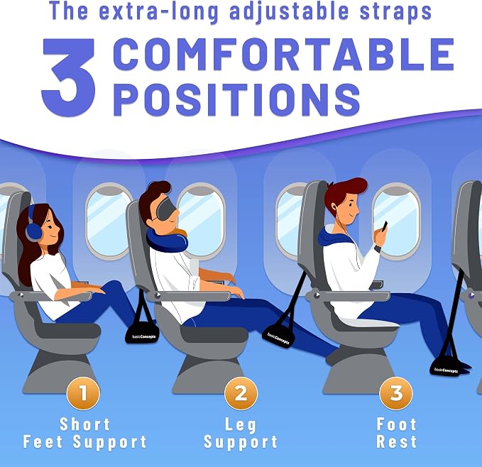 BASIC CONCEPTS Airplane Adjustable Foot Hammock, Perfect or Office Footrest to - Image 2