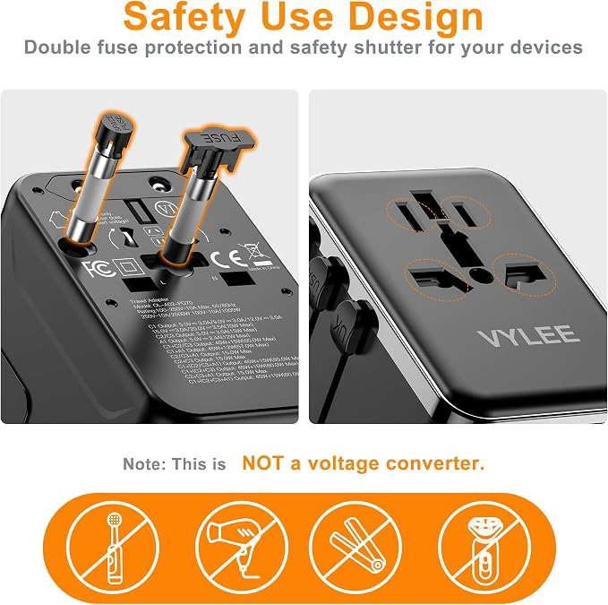 Universal Travel Adapter, VYLEE 70W International Plug Adapter - Image 6