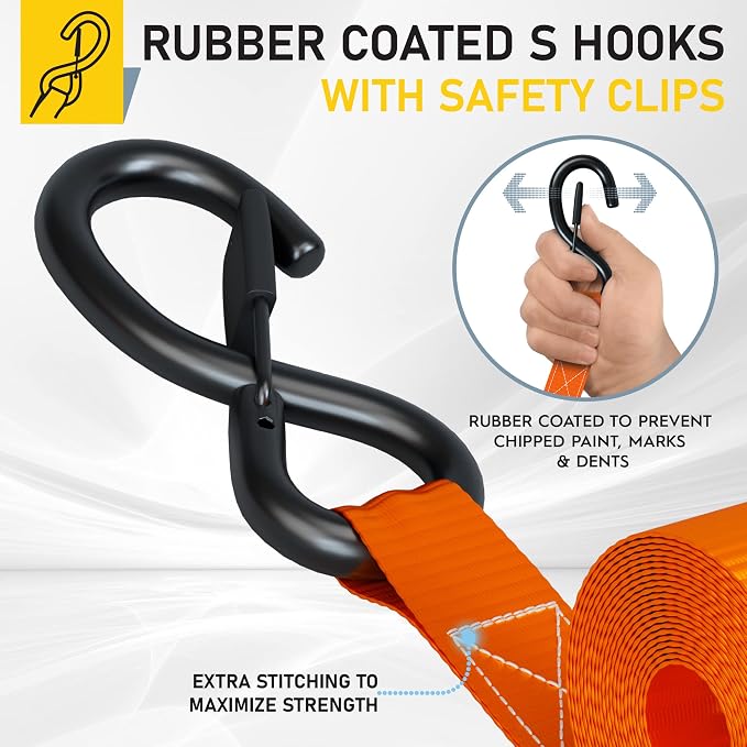 AUGO Ratchet Straps Heavy Duty 4 Pack -15 FT - 2200 LB Break Strength – - Cargo - Image 3