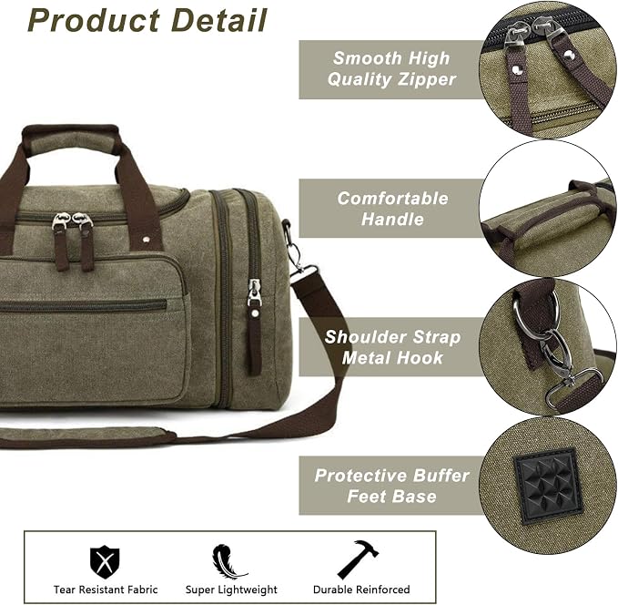 Felipe Varela Green 40L Canvas Duffel Bag - Image 4