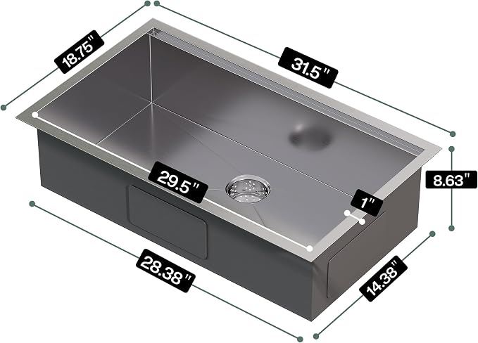 31.5-Inch Undermount Kitchen Sink Workstation, 16 Gauge 304 Stainless Steel - Image 8