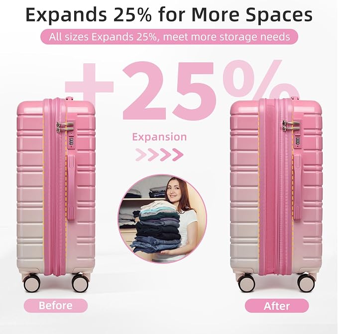 LARVENDER Luggage Sets 5 Piece Hardside Expandable Suitcase - Image 3