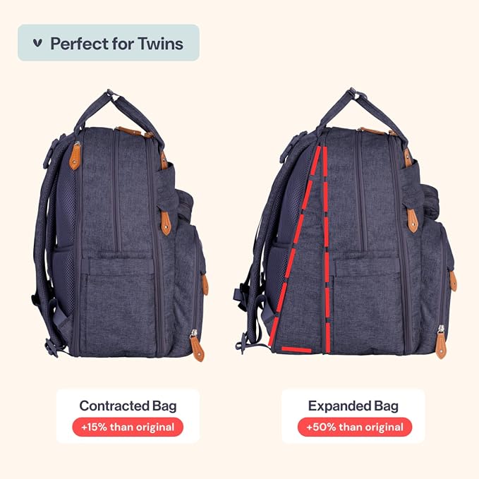 BabbleRoo Extra Large Diaper Bag Backpack, Expandable Baby Bag - Image 3