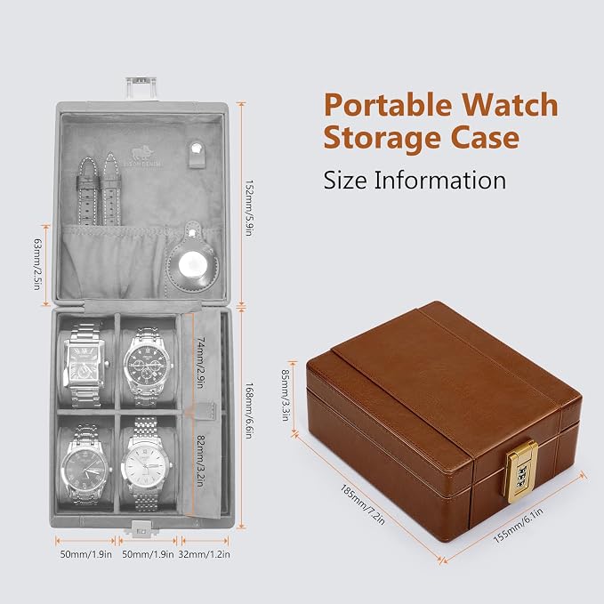 BISON DENIM Watch Box, 4 Watch Travel Case - Image 2
