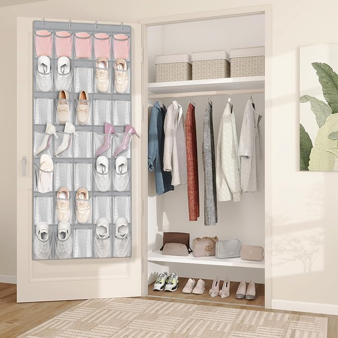FENTEC 35 Large Pockets Over The Door Shoe Organizer, Mesh Hanging Shoe - Image 4