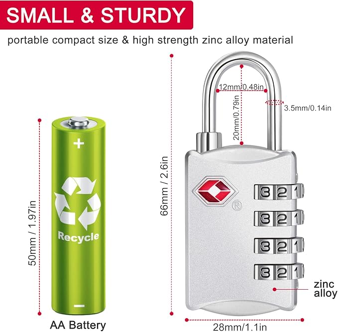 ZHEGE TSA Lock, Train Luggage Lock, 4 Digit Combination Lock - Image 5