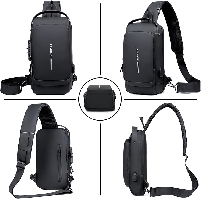 Sling Bag for Men Anti-theft USB Crossbody Shoulder Backpack Purse Waterproof - Image 3