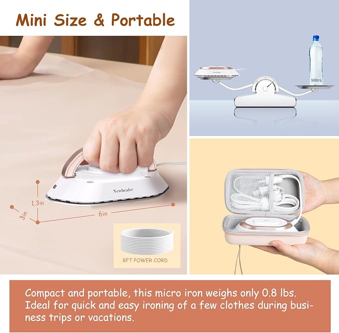 Newbealer Travel Iron with Global Voltage, 100-240V Mini Dry Iron - Image 4